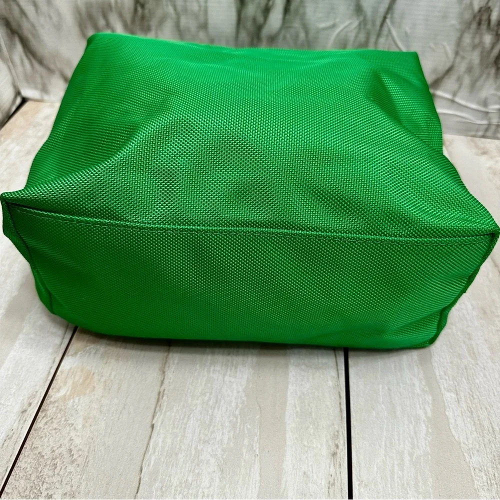 Vibrant Green Nylon Hobo Shoulder Bag Black Strap Gold Hardware Tote Bold Bright